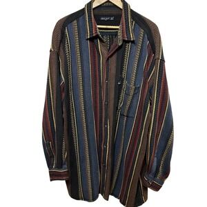 Vintage First Down Shirt XXL Tall Multicolor Stripe Woven Cotton Button Up 90s